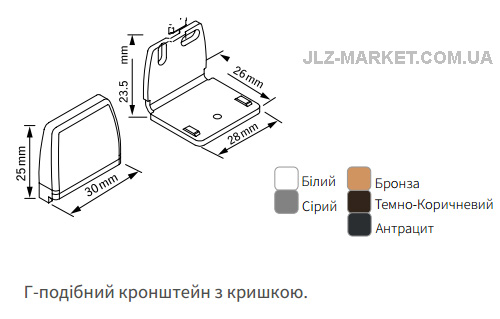 Розміри кронштейна для кріплення пліссе Cosiflor